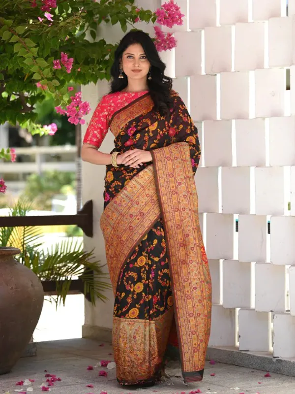 Black_Kashmiri_Jamawar_Saree_For_Women