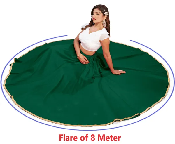 Green_Polyester_Solid_Full_Flare_Double_Ghera_Lehenga_Skirt_For_Women