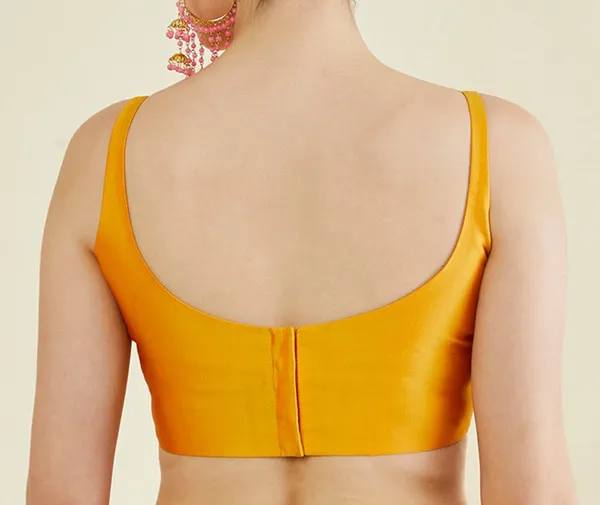 Yellow_Silk_Sleeveless_Scoop_Neck_Blouse_For_Women