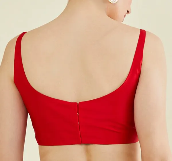 Red_Silk_Sleeveless_Fitted_Cropped_Blouse_For_Women