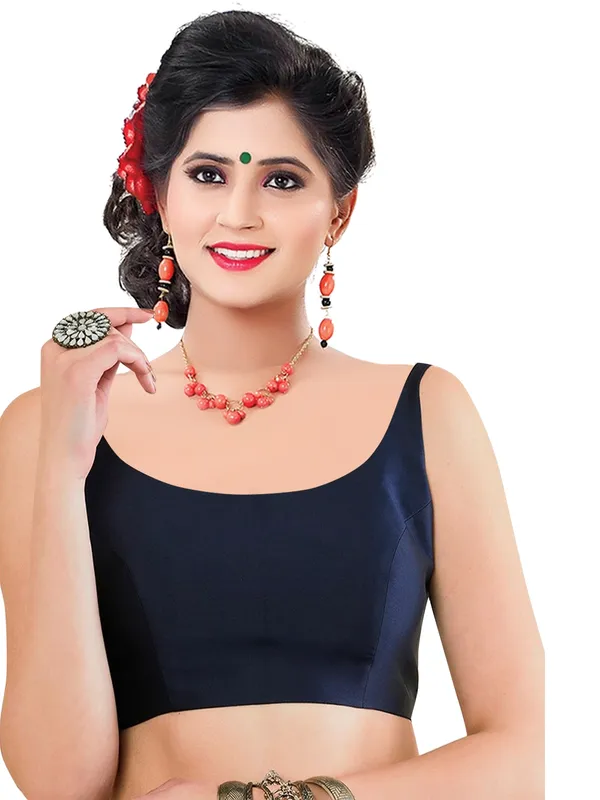 Navy_Blue_Silk_Sleeveless_Cropped_Blouse_For_Women