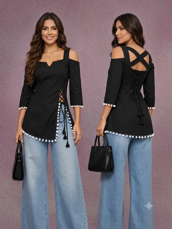 Black_Rayon_Cold_Shoulder_Asymmetric_Hem_Tunic_For_Women