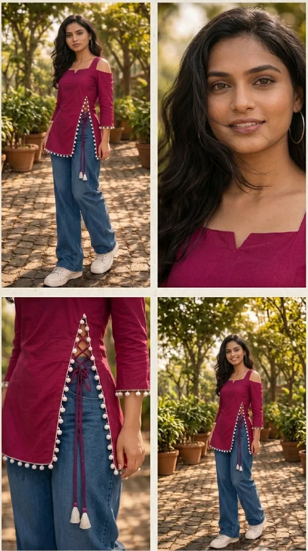 Red_Rayon_Cold_Shoulder_Side_Slit_Kurti_Tunic_For_Women