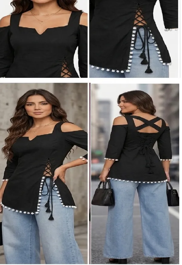 Black_Rayon_Cold_Shoulder_Asymmetric_Hem_Tunic_For_Women