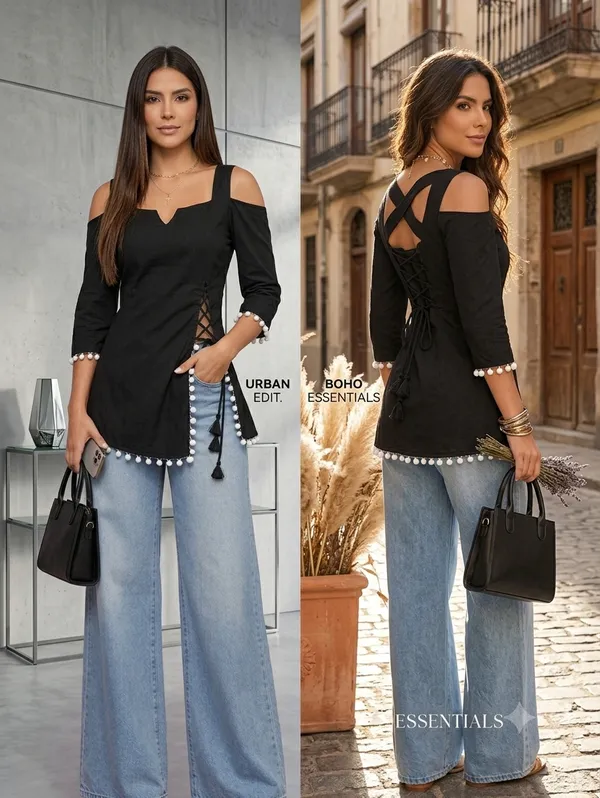 Black_Rayon_Cold_Shoulder_Asymmetric_Hem_Tunic_For_Women
