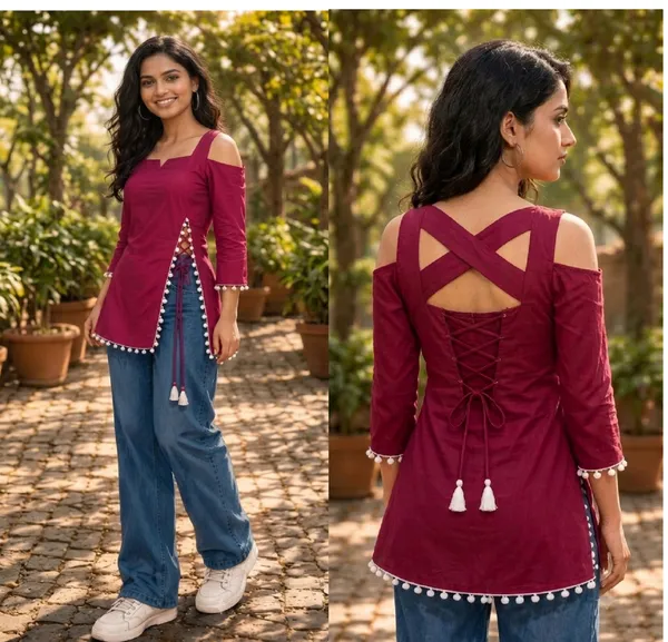 Red_Rayon_Cold_Shoulder_Side_Slit_Kurti_Tunic_For_Women