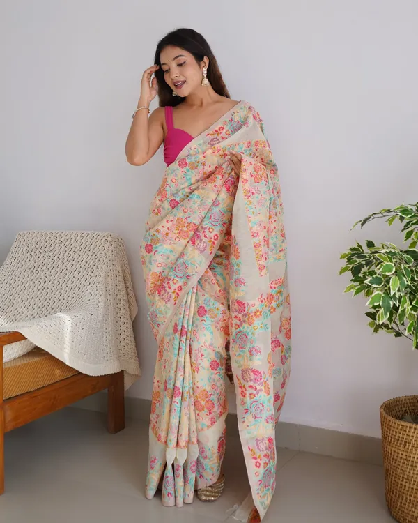 White_Silk_Floral_Printed_Saree_For_Women