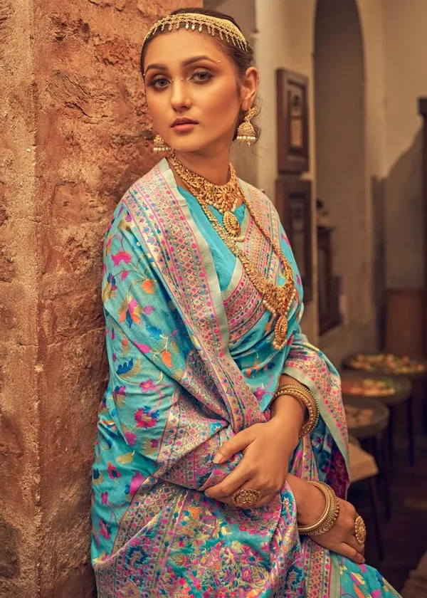 Firozi_Floral_Woven_Design_Zari_Art_Silk_Banarasi_Saree_For_Women