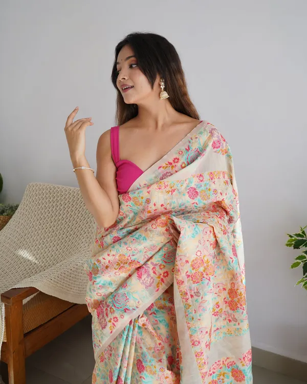 White_Silk_Floral_Printed_Saree_For_Women