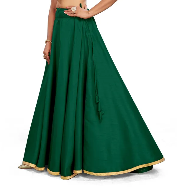 Green_Polyester_Solid_Full_Flare_Double_Ghera_Lehenga_Skirt_For_Women