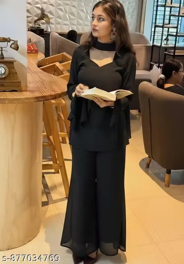Black_Georgette_Relaxed_Kurta_Palazzo_Set_For_Women