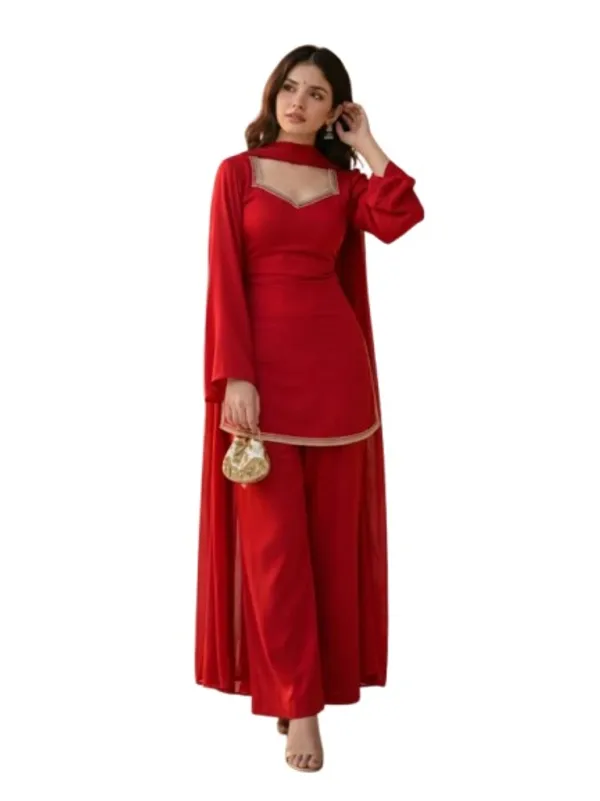 Red_Georgette_Ethnic_Kurta_With_Palazzo_And_Dupatta_Set_For_Women