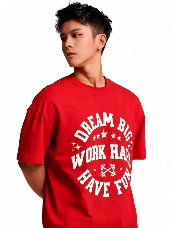 Men's_&_Women's_|_DREAM_BIG_WORK_HARD_|_RED_Oversized_Graphic_Printed_T-Shirt_|_100%_Cotton