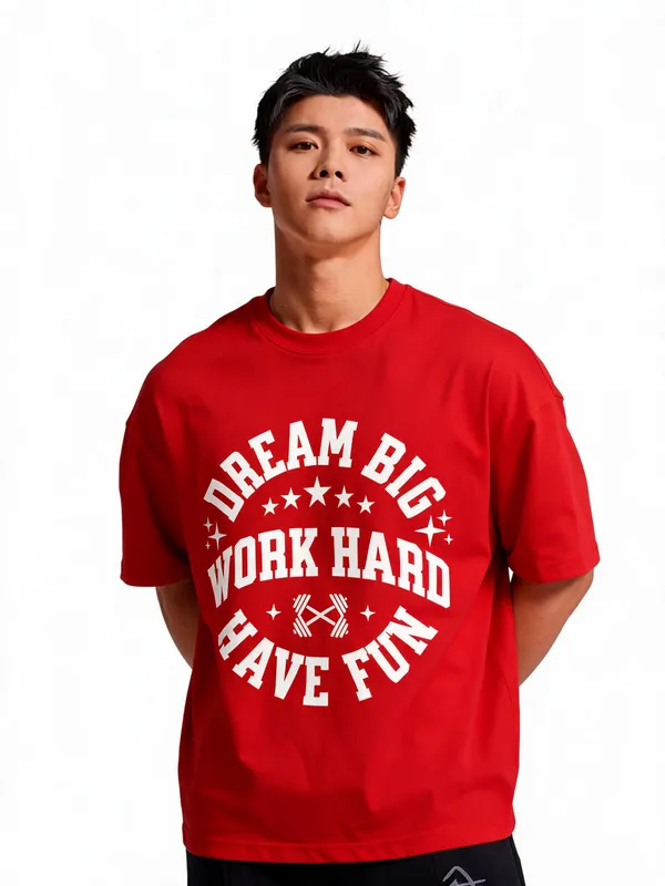 Men's_&_Women's_|_DREAM_BIG_WORK_HARD_|_RED_Oversized_Graphic_Printed_T-Shirt_|_100%_Cotton