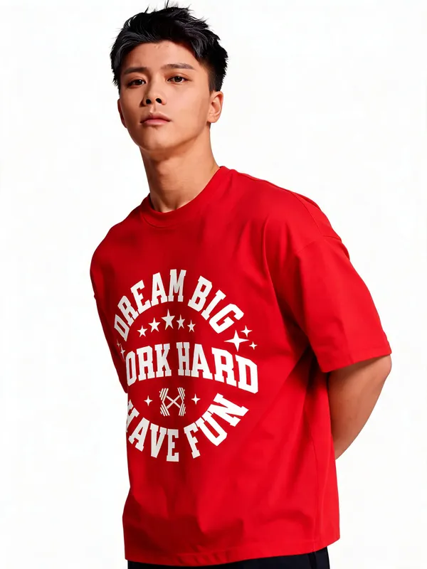 Men's_&_Women's_|_DREAM_BIG_WORK_HARD_|_RED_Oversized_Graphic_Printed_T-Shirt_|_100%_Cotton