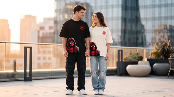 Spiderman_Black_And_Cream_Graphic_T-Shirts_For_Couples