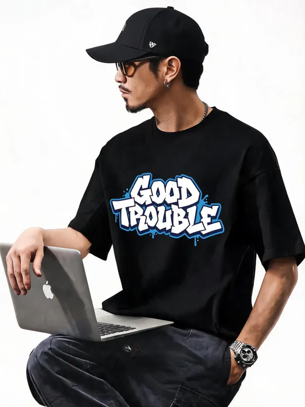 Men's_&_Women's_|_GOOD_TROUBLE_|_BLACK_Oversized_Graphic_Printed_T-Shirt_|_100%_Cotton