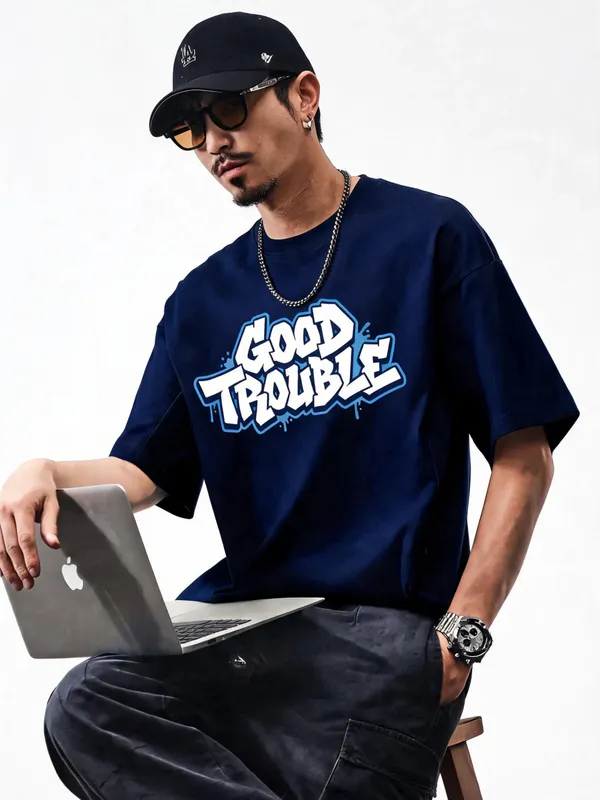 Men's_&_Women's_|_GOOD_TROUBLE_|_NAVY_BLUE_Oversized_Graphic_Printed_T-Shirt_|_100%_Cotton