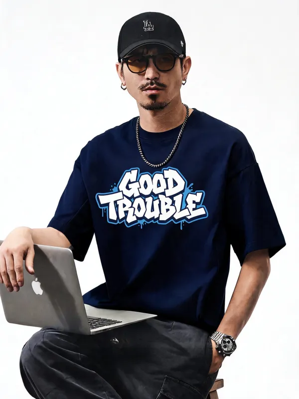 Men's_&_Women's_|_GOOD_TROUBLE_|_NAVY_BLUE_Oversized_Graphic_Printed_T-Shirt_|_100%_Cotton