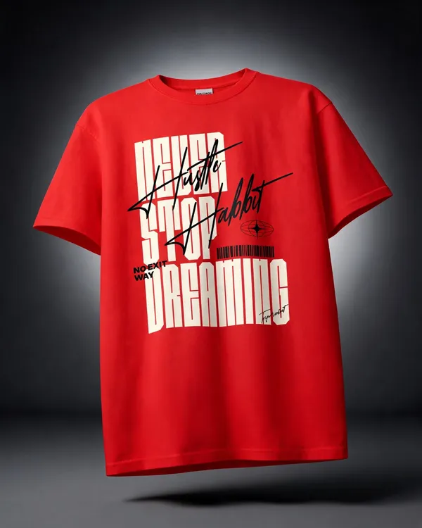 Men's_&_Women's_|_NEVER_STOP_DREAMING_|_RED_Oversized_Graphic_Printed_T-Shirt_|_100%_Cotton