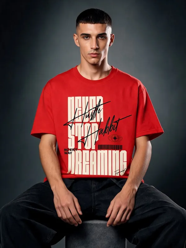 Men's_&_Women's_|_NEVER_STOP_DREAMING_|_RED_Oversized_Graphic_Printed_T-Shirt_|_100%_Cotton