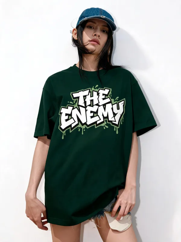 Men's_&_Women's_|_THE_ENEMY_|_BOTTLE_GREEN_Oversized_Graphic_Printed_T-Shirt_|_100%_Cotton