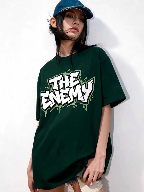 Men's_&_Women's_|_THE_ENEMY_|_BOTTLE_GREEN_Oversized_Graphic_Printed_T-Shirt_|_100%_Cotton
