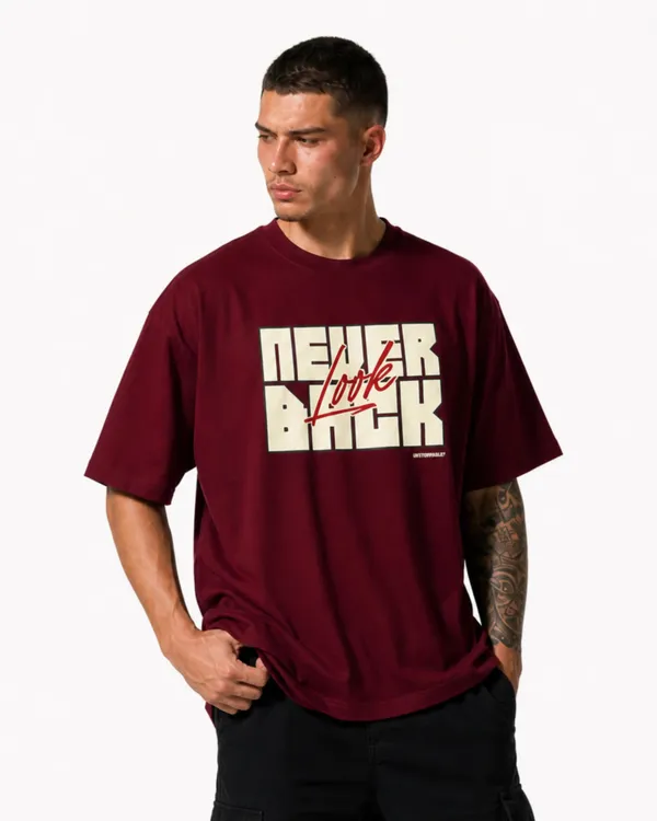 Men's_&_Women's_|_NEVER_LOOK_BACK_|_MAROON_Oversized_Graphic_Printed_T-Shirt_|_100%_Cotton