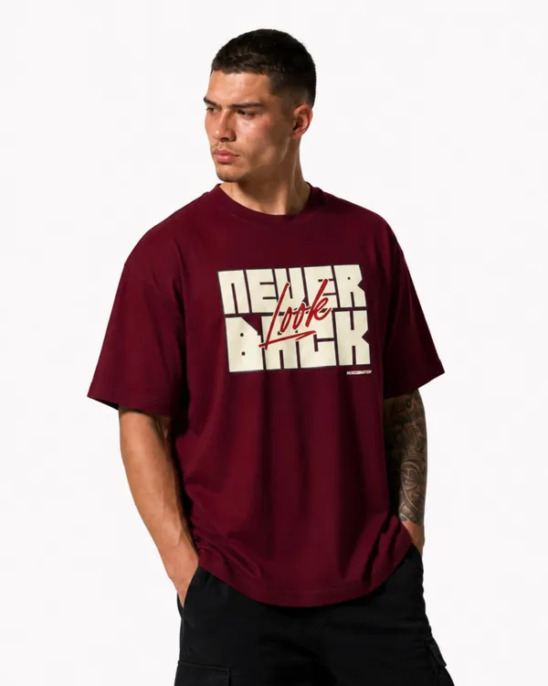 Men's_&_Women's_|_NEVER_LOOK_BACK_|_MAROON_Oversized_Graphic_Printed_T-Shirt_|_100%_Cotton