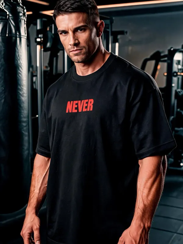 TRYMEEOUT_Men's_&_Women's_|_NEVER_GIVE_UP_|_BLACK_Oversized_Graphic_Printed_T-Shirt_|_100%_TERRY_Cotton_|_Streetwear_Casual_Tee