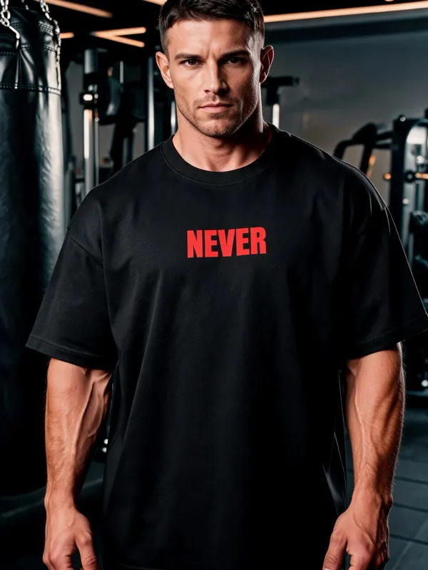 TRYMEEOUT_Men's_&_Women's_|_NEVER_GIVE_UP_|_BLACK_Oversized_Graphic_Printed_T-Shirt_|_100%_TERRY_Cotton_|_Streetwear_Casual_Tee