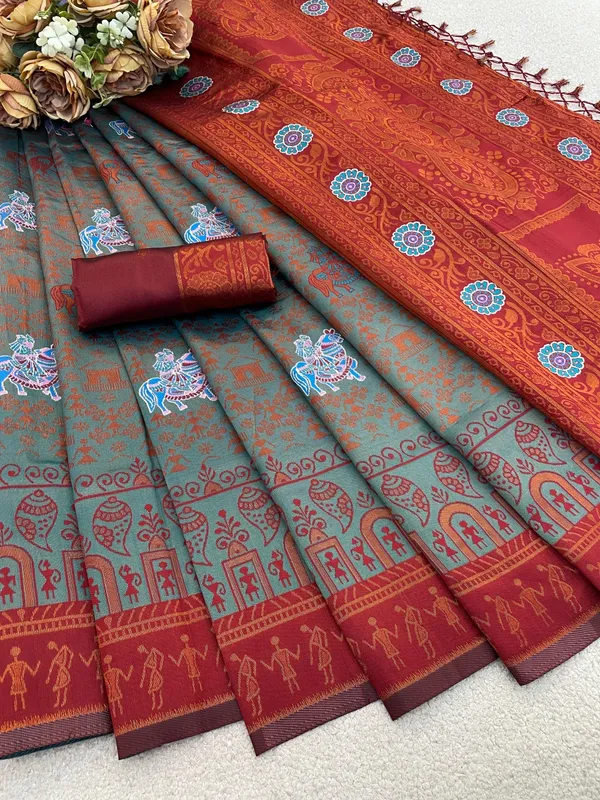 Grey_And_Brown_Banarasi_Art_Silk_Saree_For_Women