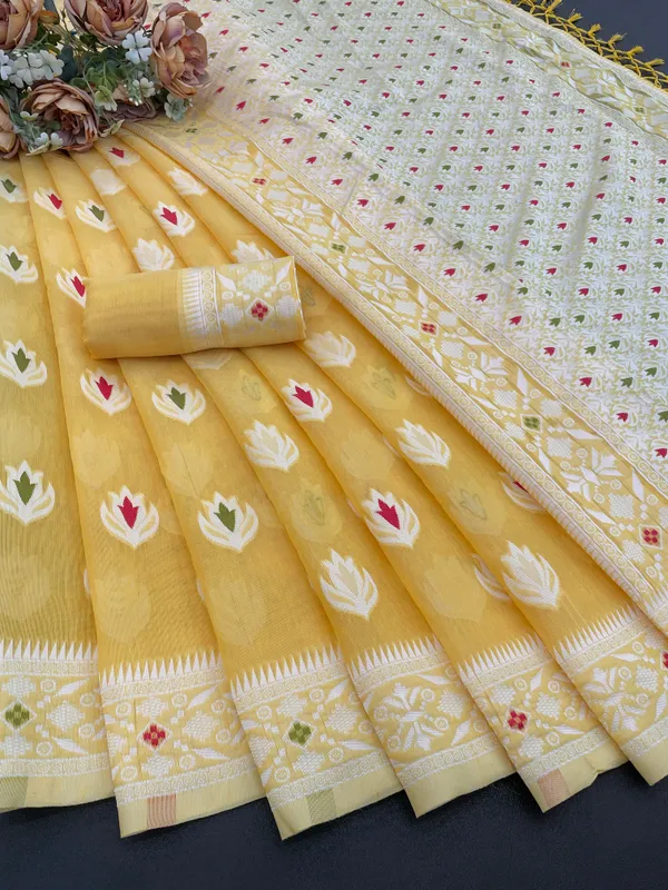 Yellow_Banarasi_Cotton_Silk_Saree_For_Women