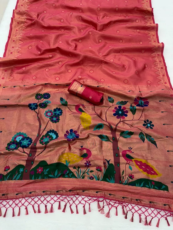 Peach_Paithani_Banarasi_Silk_Saree_For_Women
