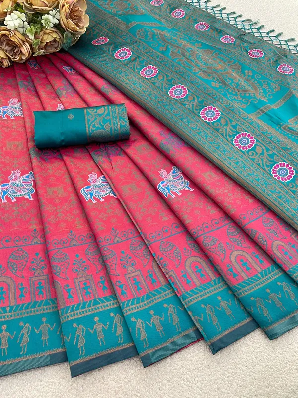 Blue_And_Pink_Banarasi_Art_Silk_Saree_For_Women