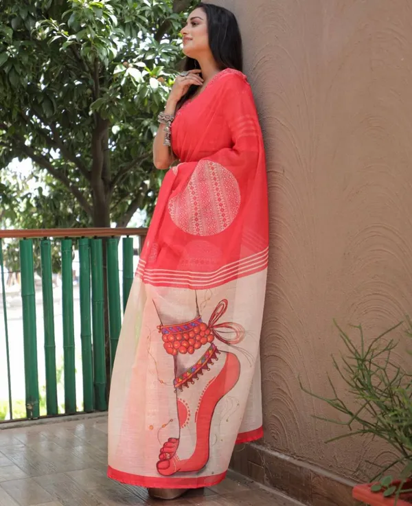 Red__Cotton_Linen_Saree_For_Women