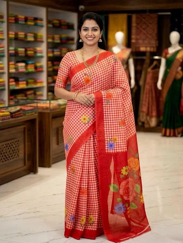Red_Cotton_Linen_Saree_For_Women