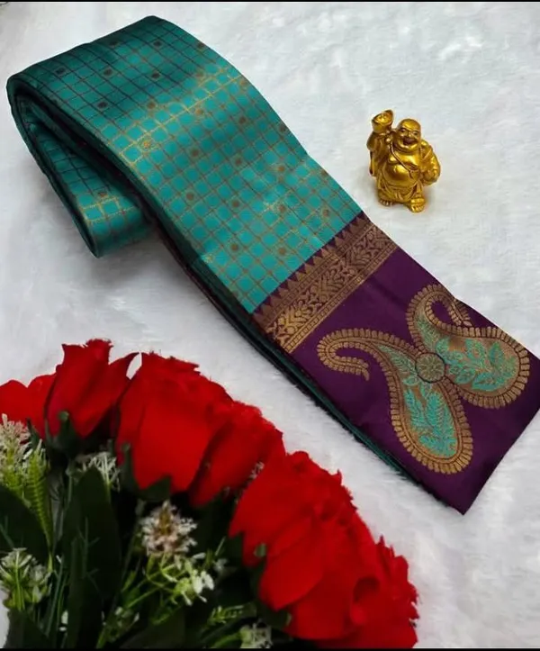 Teal_And_Green_Kanjeevaram_Banarasi_Silk_Saree_For_Women