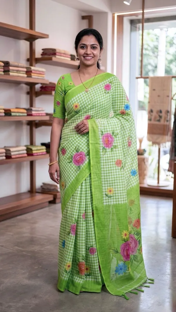 Green__Cotton_Linen_Saree_For_Women