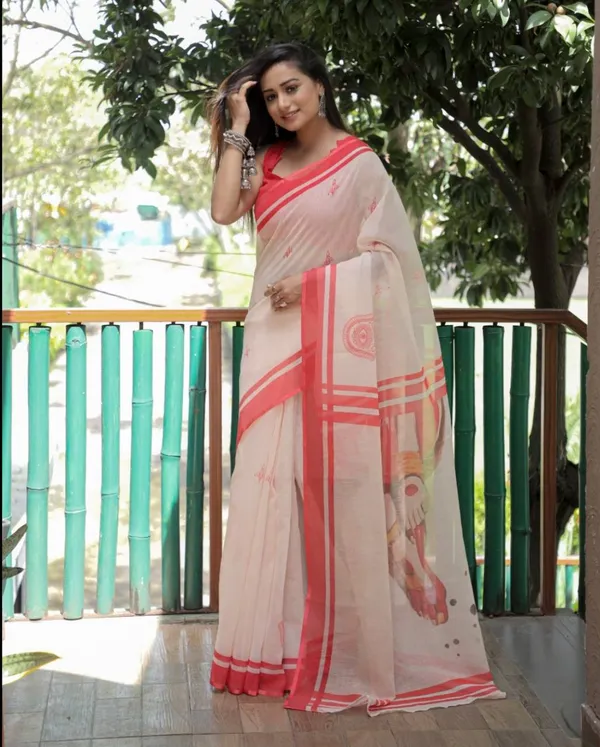 Pink_And_White_Cotton_Linen_Saree_For_Women