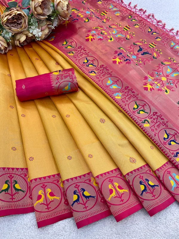 Yellow_Paithani_Banarasi_Silk_Saree_For_Women