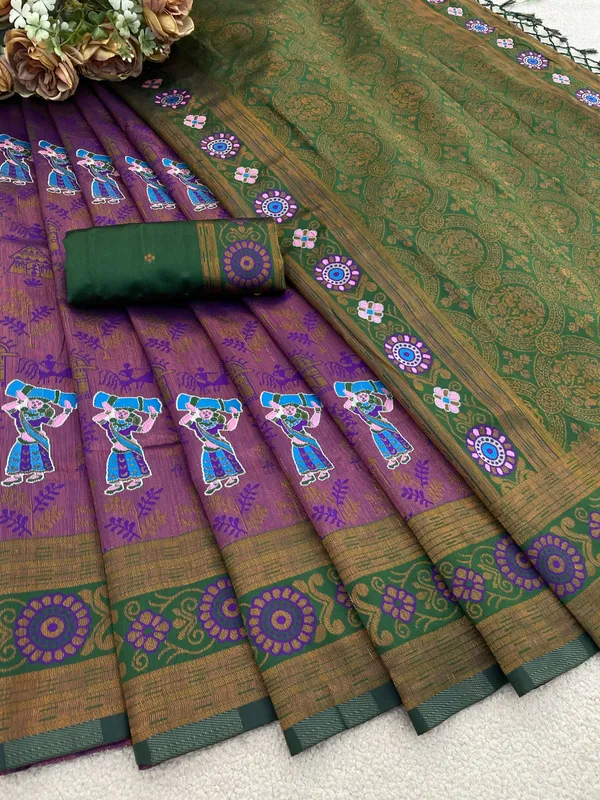 Green_And_Purple_Banarasi_Art_Silk_Saree_For_Women