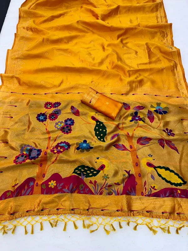 Yellow_Paithani_Banarasi_Silk_Saree_For_Women