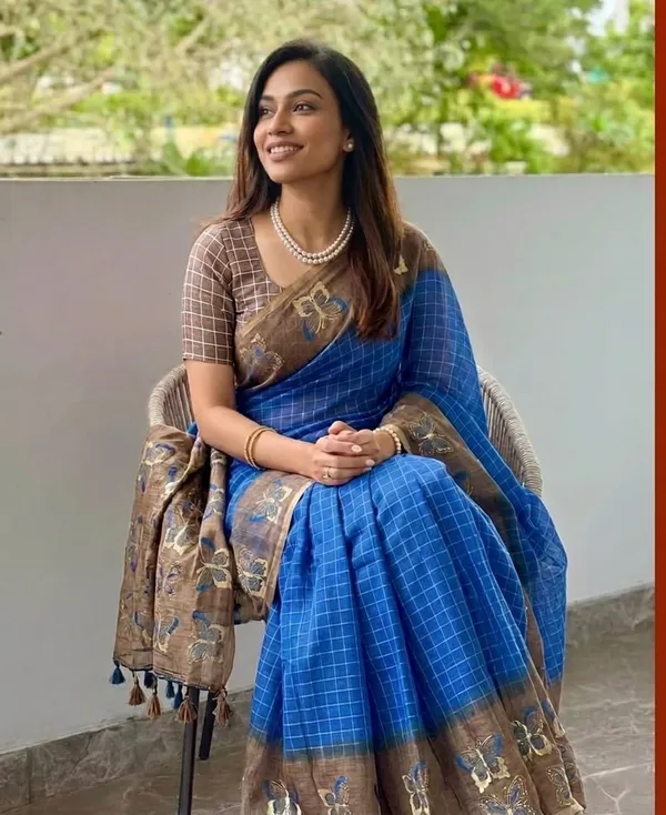 Blue_Cotton_Linen_Saree_For_Women