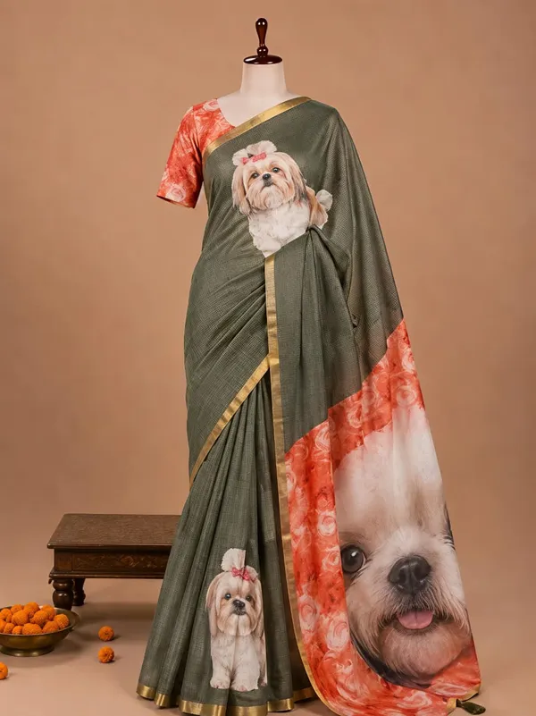 Olive_Green_Cotton_Linen_Saree_For_Women
