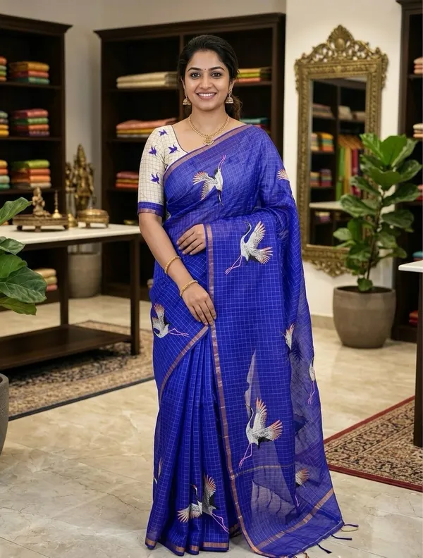 Blue_Cotton_Linen_Saree_For_Women