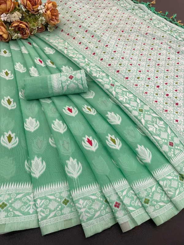 Mint_Green_Banarasi_Cotton_Silk_Saree_For_Women