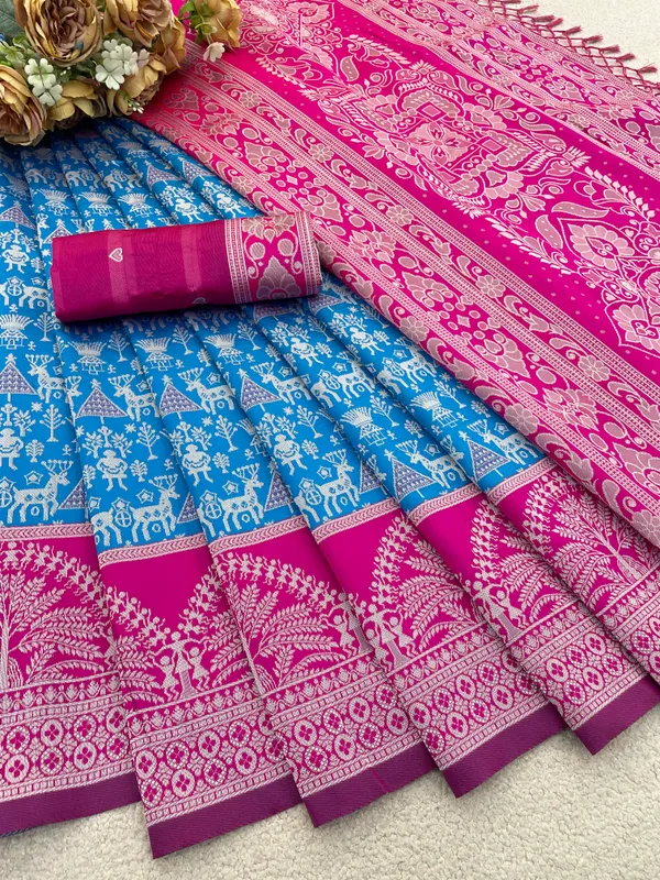 Blue_And_Pink_Banarasi_Art_Silk_Saree_For_Women