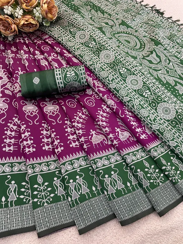 Purple_And_Green_Banarasi_Art_Silk_Saree_For_Women