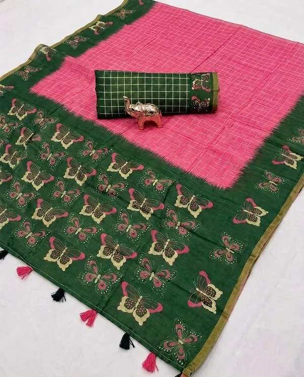 Pink_And_Green_Cotton_Linen_Saree_For_Women